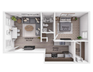 One bedroom apartment rental floor plan